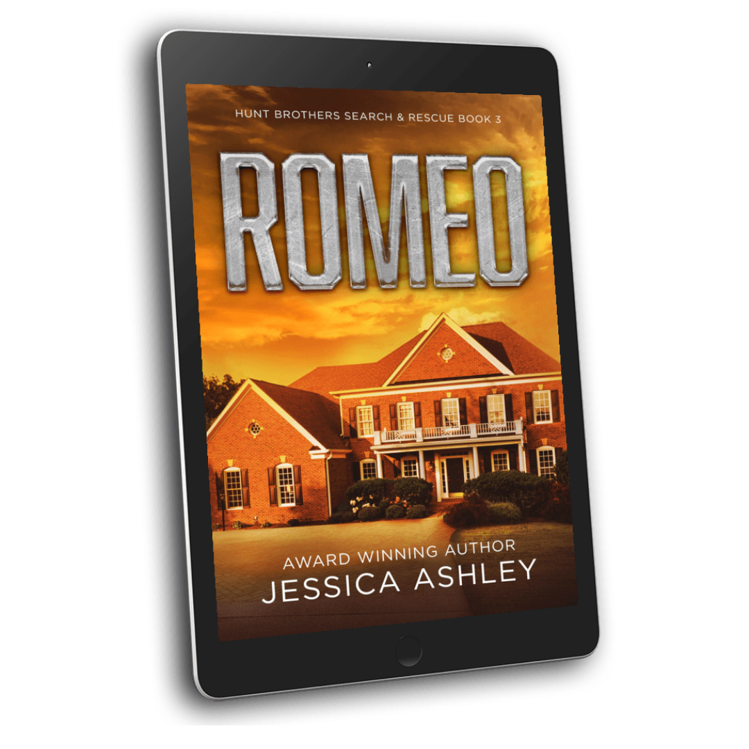 Ebook cover of 'Romeo' by Jessica Ashley on a tablet screen