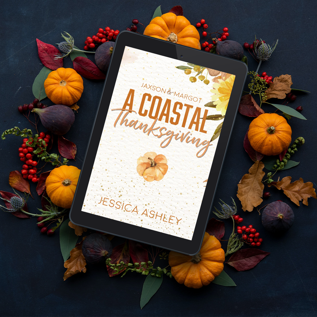 A Coastal novella eBook on tablet with pumpkins