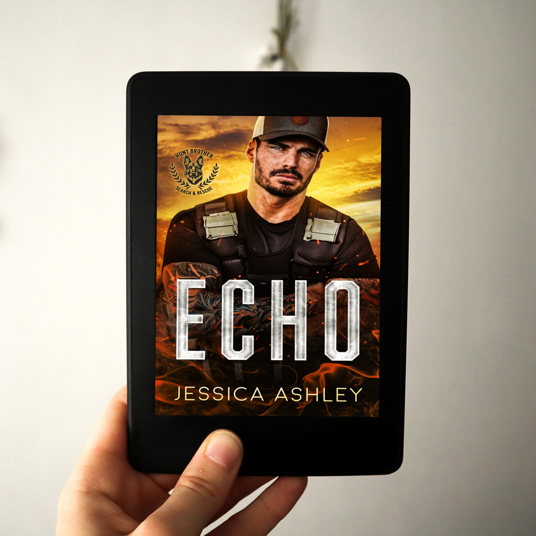 Echo Hunt Brothers Search and Rescue Series eBook with hand holding eReader