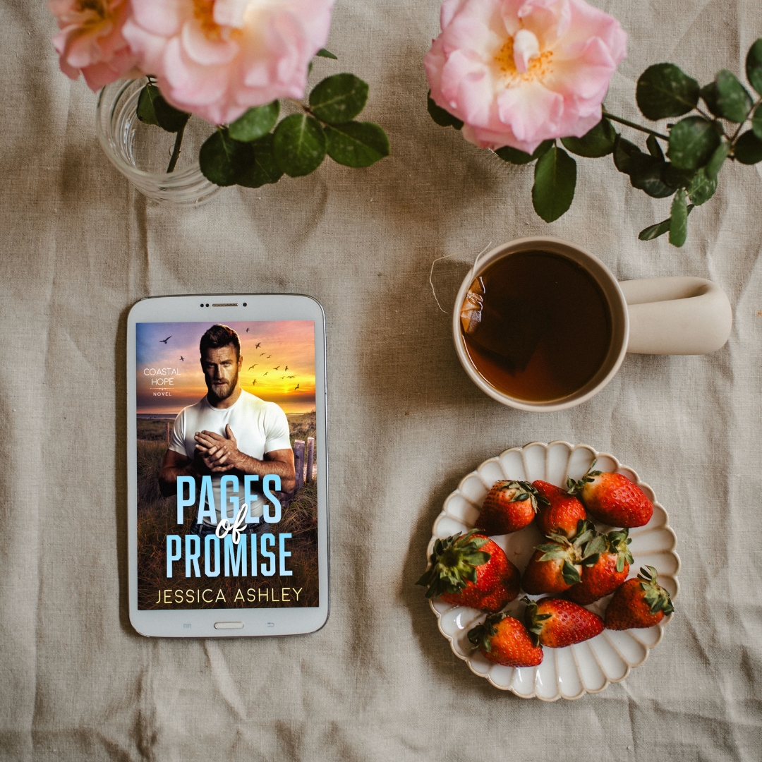 Pages of Promise Coastal Hope Series eBook with tea, flowers, and strawberries