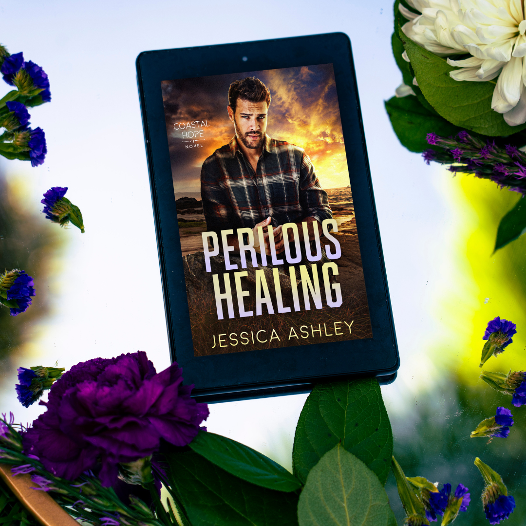 Perilous Healing Coastal Hope Series eBook on mirror with flowers