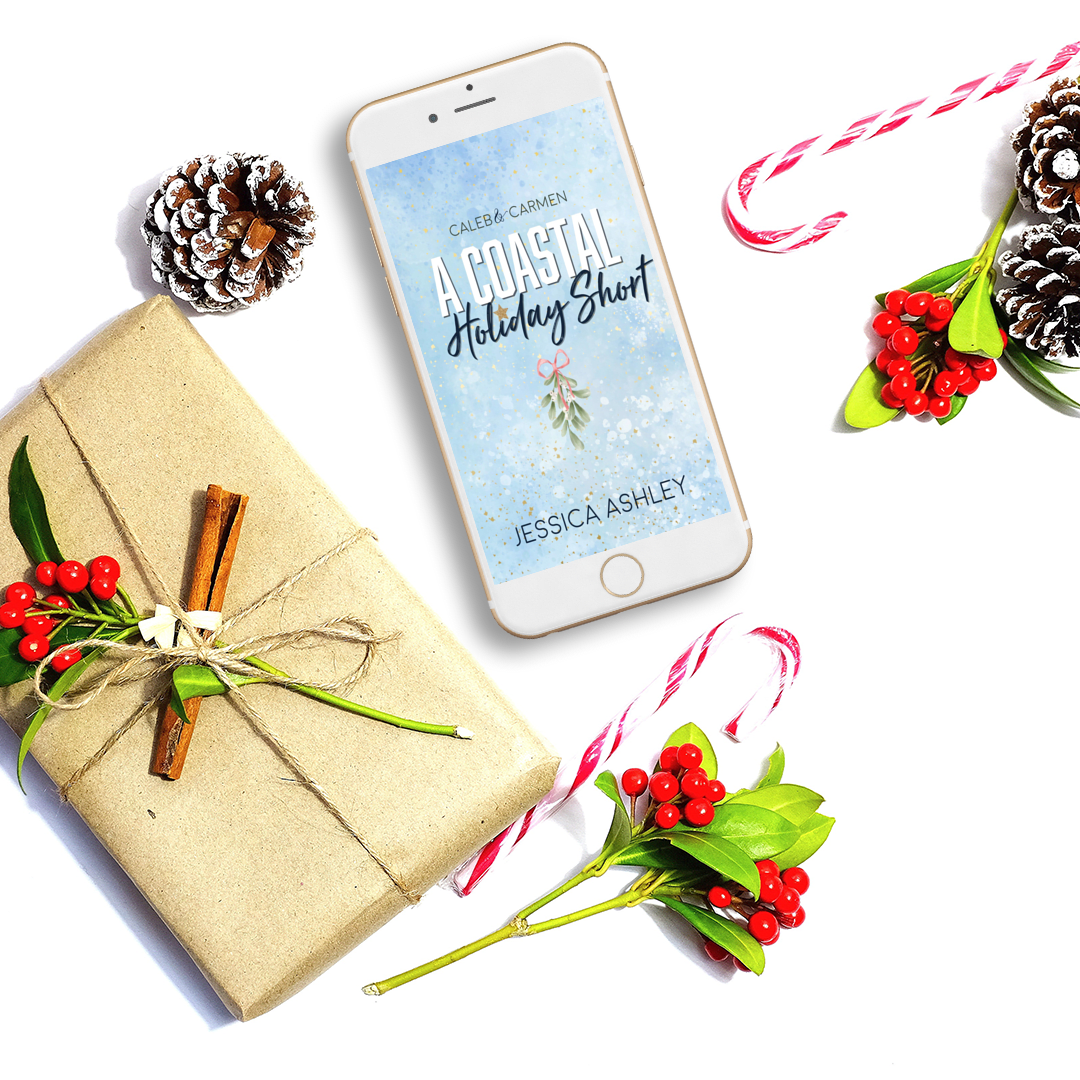 A Coastal Holiday Short Caleb and Carmen Coastal Hope Series Novella iPhone with present and candy canes