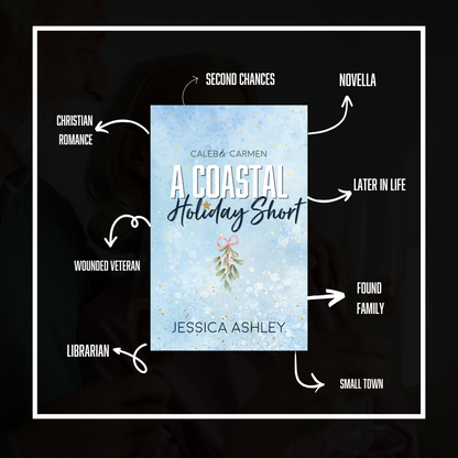 A Coastal Holiday Short Caleb and Carmen Coastal Hope Series Novella Tropes Christian romance, second chances, novella, later in life, found family, small town, librarian, wounded veteran