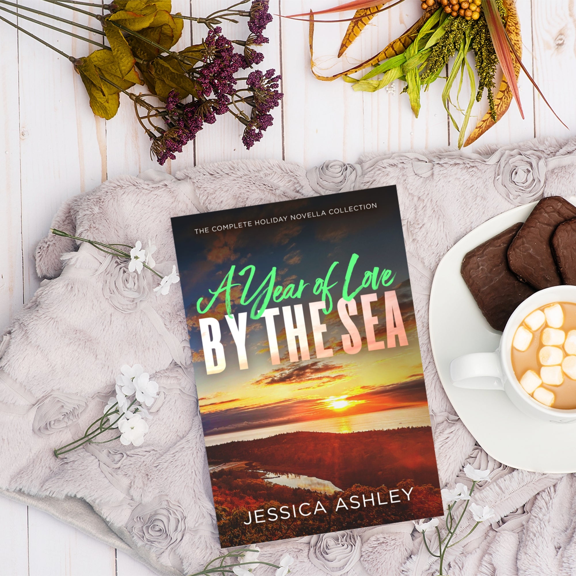 A Year of Love by the Sea Holiday Novella Collection Paperback by hot cocoa and cookies Christian romance