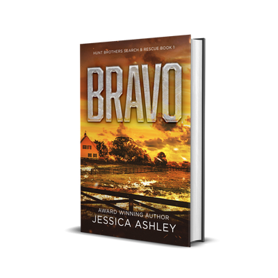 Book titled 'Bravo' by Jessica Ashley with a sunset over a field on the cover.