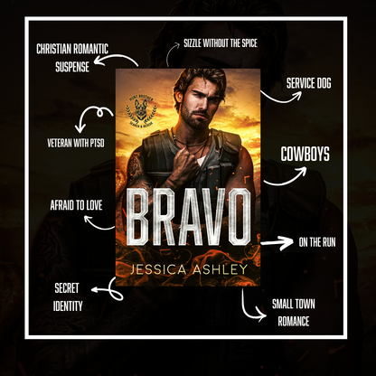 Bravo Hunt Brothers Search and Rescue Series Tropes Christian Romantic Suspense, sizzle without the spice, service dog, cowboys, on the run, small town romance, secret identity, afraid to love, veteran with ptsd