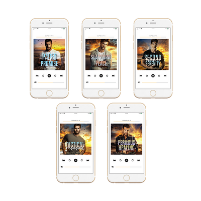 Five smartphones displaying book covers on a white background