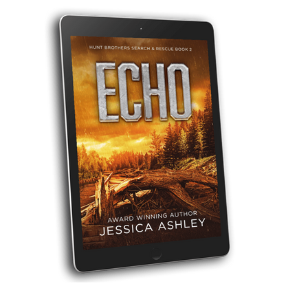 E-Reader displaying the book cover of 'Echo' by Jessica Ashley on a white background
