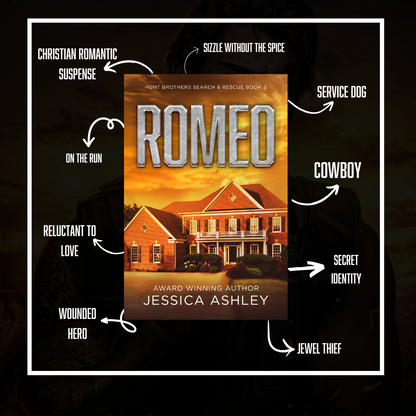 Book cover of 'Romeo' by Jessica Ashley with descriptive text on a dark background
