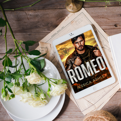 Romeo Hunt Brothers Search and Rescue Series eBook on table with roses