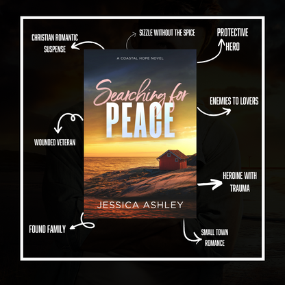 Searching for Peace Discreet Edition Coastal Hope Series Tropes Protective hero, enemies to lovers, heroine with trauma, small town romance, found family, wounded veteran, Chrisian romantic suspense, sizzle without the spice