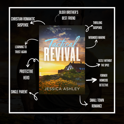 Tactical Revival Discreet eBook Coastal Hope Series Trope Graphics Older Brother's best friend, thrilling suspense, wounded marine, sizzle without the spice, former homicide detective, small town romance, Christian romantic suspense, single parent, protective hero, learning to trust again