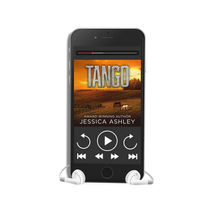 Phone displaying the book cover of 'Tango' by Jessica Ashley on a white background